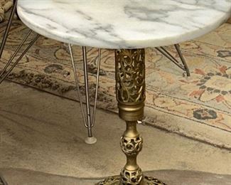 Fabulous Small Marble Top  Table with Brass Pierced Base. 