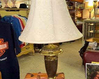 Ornate Brass Lamp.  Extremely Heavy.  Fleur De Lis Finial