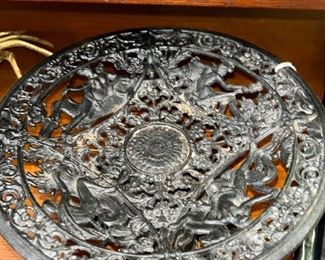 Antique Cast Iron Pierced gods and godesses Bowl on Pedestal