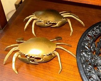 Pair Brass Crab Ashtrays