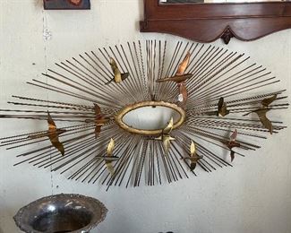 MCM Curtis Jere Brass Birds In Flight Starbust Metal Wall Art Sculpture 