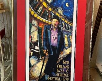 Vintage 1998 New Orleans Jazz & Heritage Festival  Signed James Michalopoulos and Dr John. Rare and Hard to Find Remarque Editions For Sale.  Unframed but Matted in Excellent Condition.  20" x 40"  Won't Last Long!