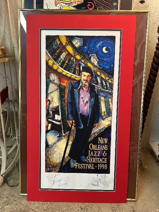 Vintage 1998 New Orleans Jazz & Heritage Festival  Signed James Michalopoulos and Dr John. Rare and Hard to Find Remarque Editions For Sale.  Unframed but Matted in Excellent Condition.  20" x 40"  Won't Last Long!