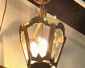 Antique Chandelier with Etched Starburst on Glass