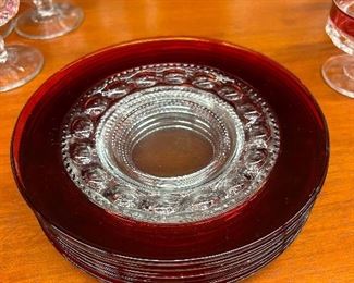 Vintage 1st Set of 6 - King's Crown Ruby Thumbprint Luncheon Plates.  All in Pristine Condition in Beautiful Bold Ruby Color.  No Fading.