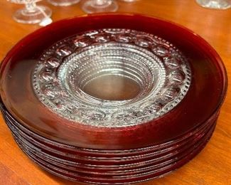 2nd Set of 6 - King's Crown Ruby Thumbprint Luncheon Plates.   All in Pristine Condition in Beautiful Bold Ruby Color.  No Fading.