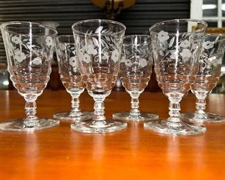 Vintage Floral Etched Water Goblets