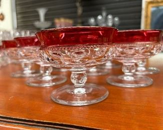 Set of 8 Vintage King's Crown Ruby Thumbprint Small Fruit / Custard Cup.   All in Pristine Condition in Beautiful Bold Ruby Color.  No Fading.