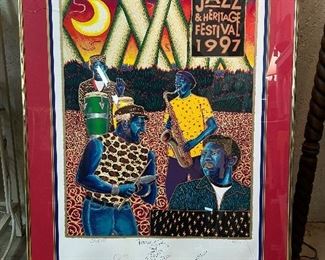 1997 New Orleans Jazz Fest Poster - Remarque - Signed by Francis X Pavy and 4 Neville Brothers