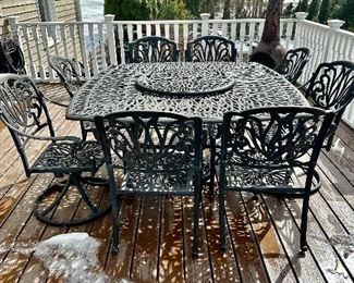 Fortunoff Cast Aluminum Table with Lazy Susan with Chairs