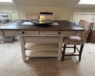 Farmhouse Table with Storage Shelves and Wine Pockets