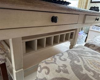 Farmhouse Table with Storage Shelves and Wine Pockets