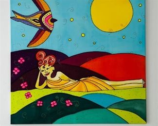 Artist - Andrea Arcuri (Spirit of the Hummingbird) Silk painting serti technique, 34x34