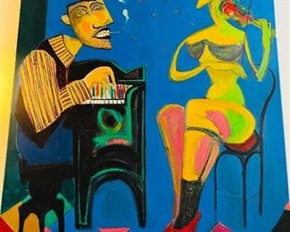 Artist - Horacio Farias Oil on Canvas (El Pianistia Emamorado/Piano Player in Love) 39x39