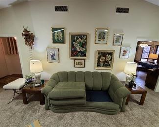 Overstuffed Sleeper Sofa with End Tables