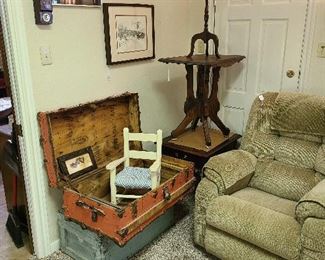Trunks/Child's Rocker/Antique Table