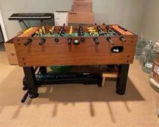 $400 USD      Halex Foosball Machine MK144-18     Description:
5/8” solid steel player rods
Ball bearing bushings
Brown/burgundy weighted players
3 man goalie
Two molded soccer balls included; side ball return
Golden oak with black trim
Glossy green playfield
4” post legs with cross bars and deluxe levelers
Table size: 55” x 29” x 34”
Condition: Excellent
Dimensions: 55 x 30 x 34"H
Local pick up McLean VA AFTER 1/1/23.  Contact us for shipper suggestions      https://goodbyhello.com/products/halex-foosball-machine-mk144-18?_pos=7&_sid=dcf795ae1&_ss=r