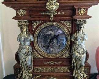 Antique Ansonia Senator Gilt Metal Mounted Mahogany Mantel Clock