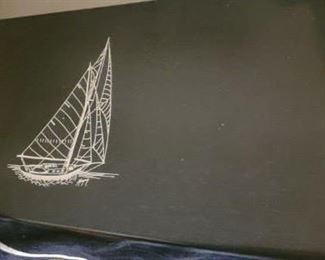 etched sailboat on 2' x 3' slab of SLATE