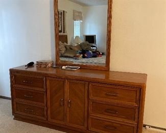 Broyhill dresser and mirror
62” (6 ft) L x 31” H

This is part of a set that includes headboard and two side tables