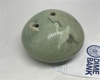 Lot 164 2 Bid(s)
Korean Celadon Water dropper Crane and Cloud Inlaid