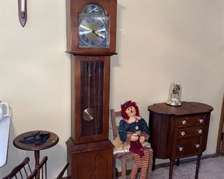 Grandmother clock magazine rack, sewing storage 