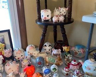 Pig collection, bobble head, piggy banks, banks, figurines, salt and pepper shakers, bags, miniature and more 