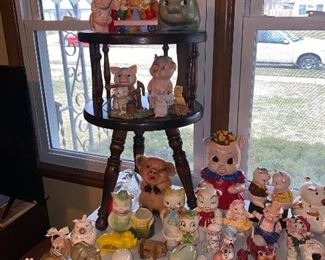 Pig collection, bobble head, piggy banks, banks, figurines, salt and pepper shakers, bags, miniature and more 