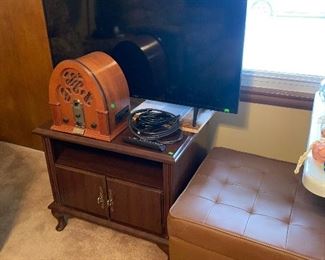 Foot rest, cassette radio, tv, tv stand, nightstand 