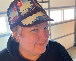 Nice lady not for sale- but is showcasing this great hat made from old beer cans! 