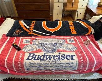Vintage Budweiser towel and vintage Chicago Bears towel