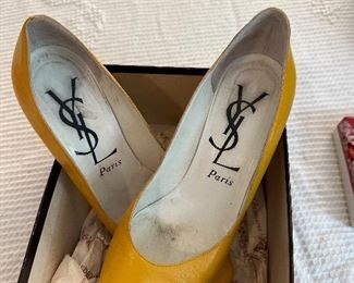 Vintage 1980s YSL size 7 yellow pumps with original box 