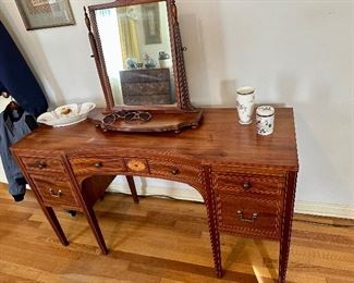 Mahogany dovetail dressing console with matching tilt mirror 