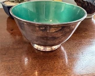 Enamel inlaid silver plate bowl