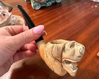 Antique hand carved bone tobacco pipe 