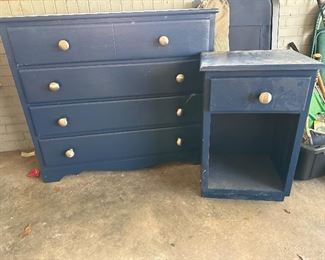 Navy painted dresser & nightstand 
