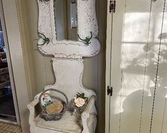 Antique mirror top hall tree