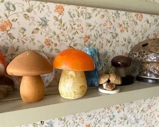 Vintage mushroom candles and figurines 