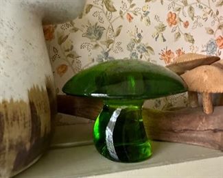 Green glass vintage mushroom