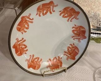 Horchow brass & ceramic elephant plate 