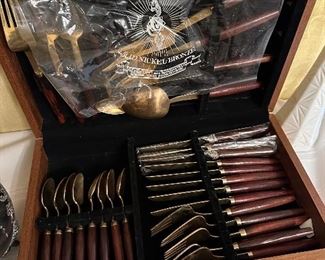 Bronze & rosewood flatware set