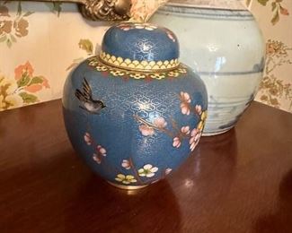 Enamel & brass ginger jar