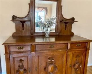 Stunning 200-year-old carved Scandinavian mirrored sideboard. 