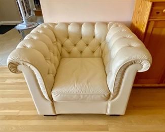 Norwegian white leather Chesterfield-style club chair by Ekornes.