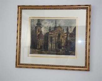 Assortment of vintage lithographs and etchings