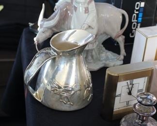 Castillo pitcher; Tiffany desk clock