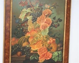 Fruit & floral still life, oil on canvas