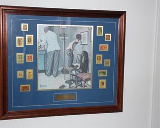 Norman Rockwell framed print honoring nurses with U.S postage stamps