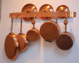 Copper pots & wall hung rack