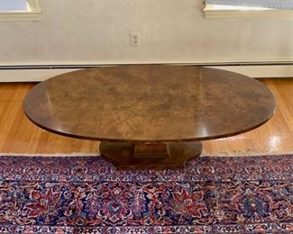Mid century walnut finish oval coffee table 